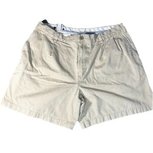 Lands' End Shorts Men's 36 Khaki Pleated Front Chino Casual‎ Classic Cotton